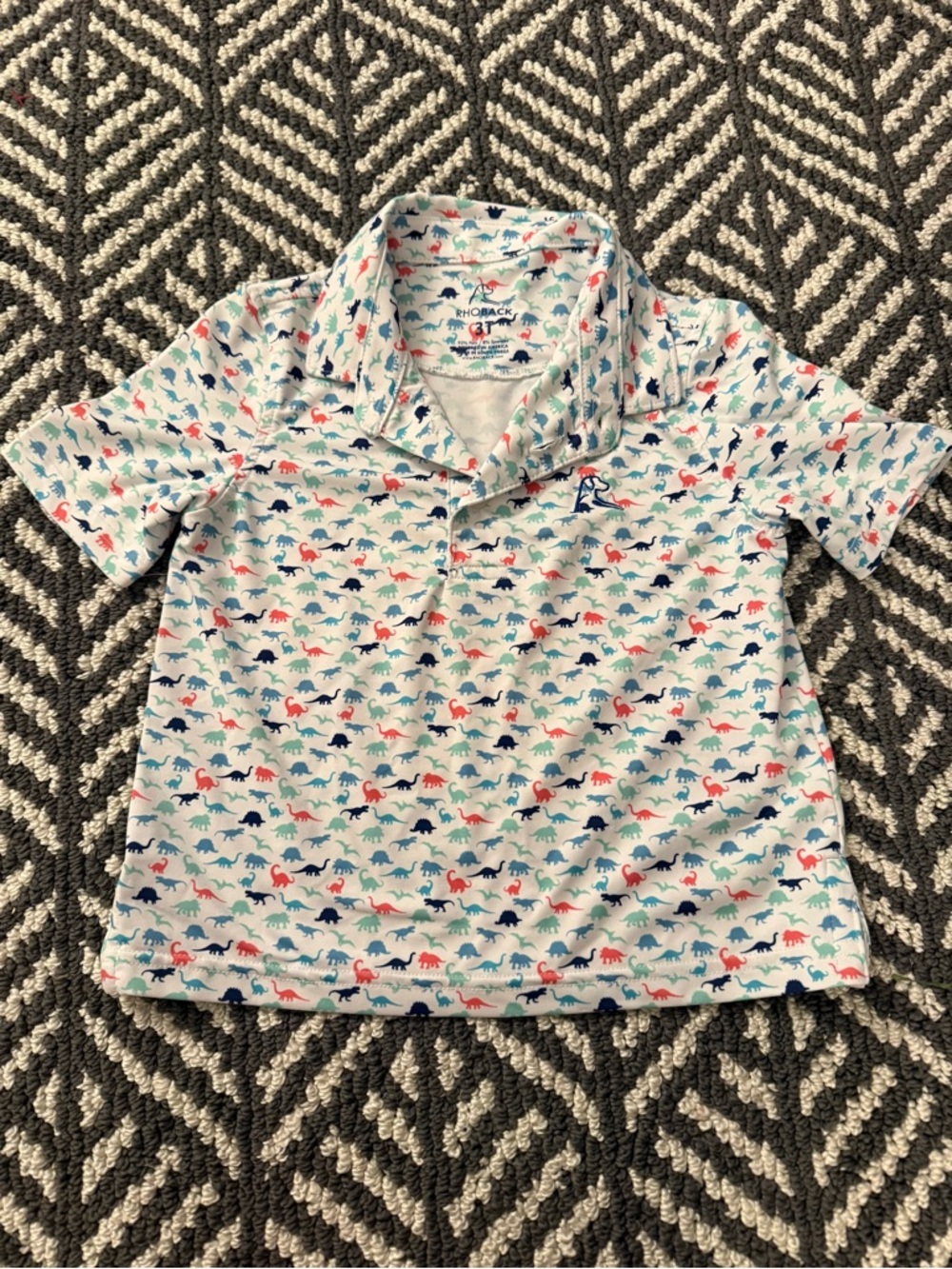 Rhoback Kids White Polo Dinosaur Print 3T